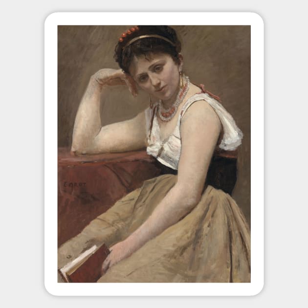 Interrupted Reading by Jean-Baptiste-Camille Corot Sticker by Classic Art Stall